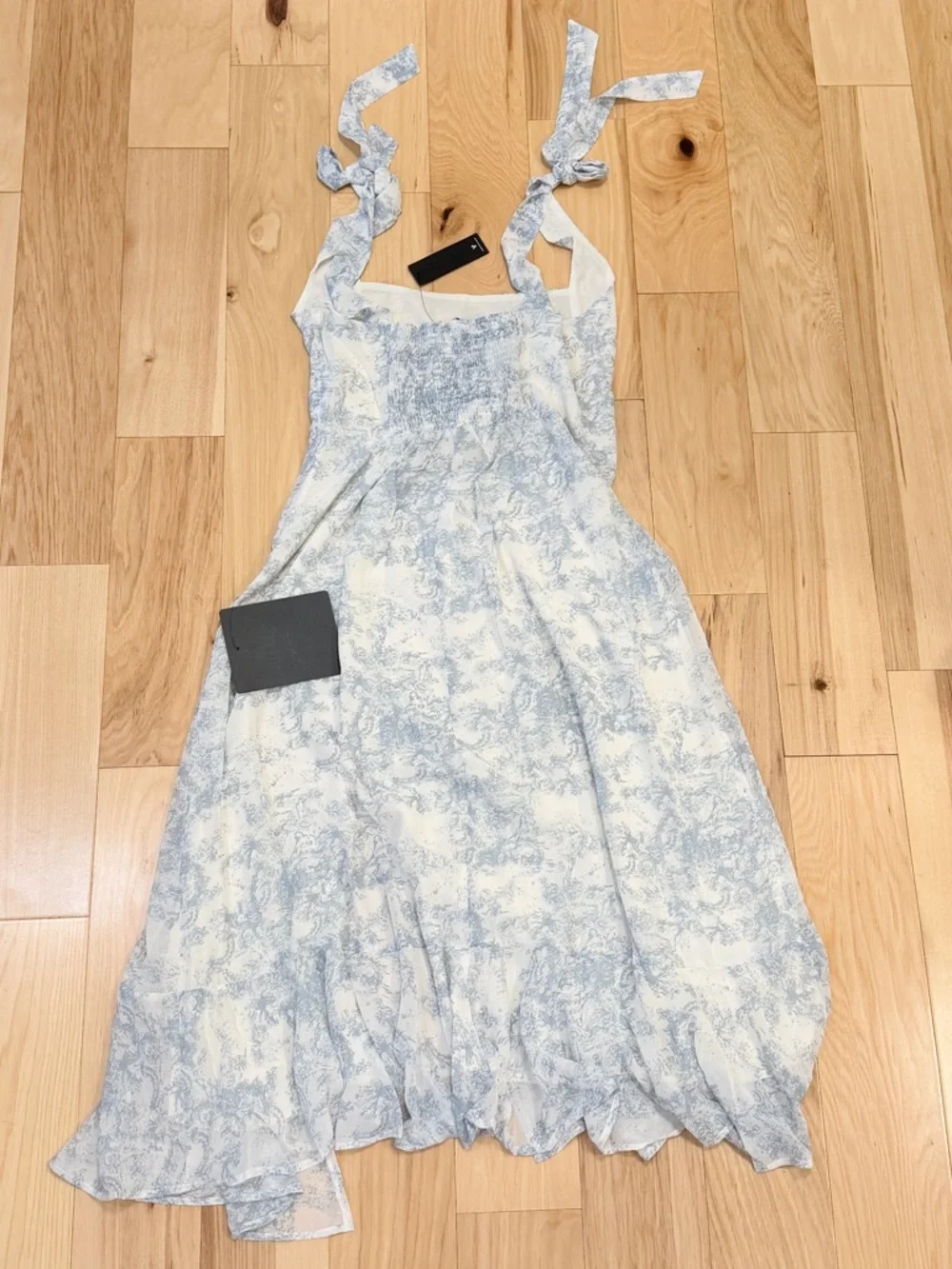 NWT Lulus Summer Invite White and Blue Toile Tie-Strap Tiered Midi Dress - Picture 7 of 7